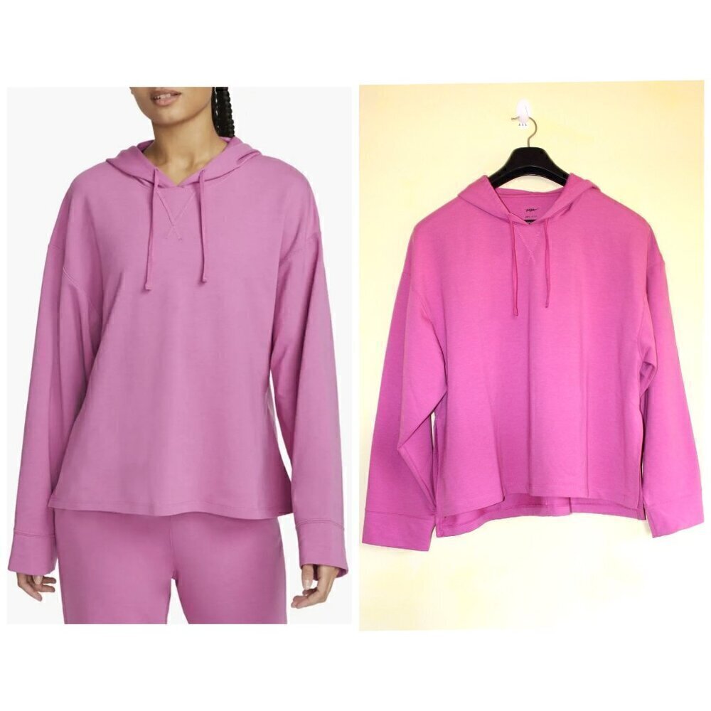 NWOT Nike Dry Fit Pink Yoga Women Fleece Hoodie Size LG Long Sleeves Sporty